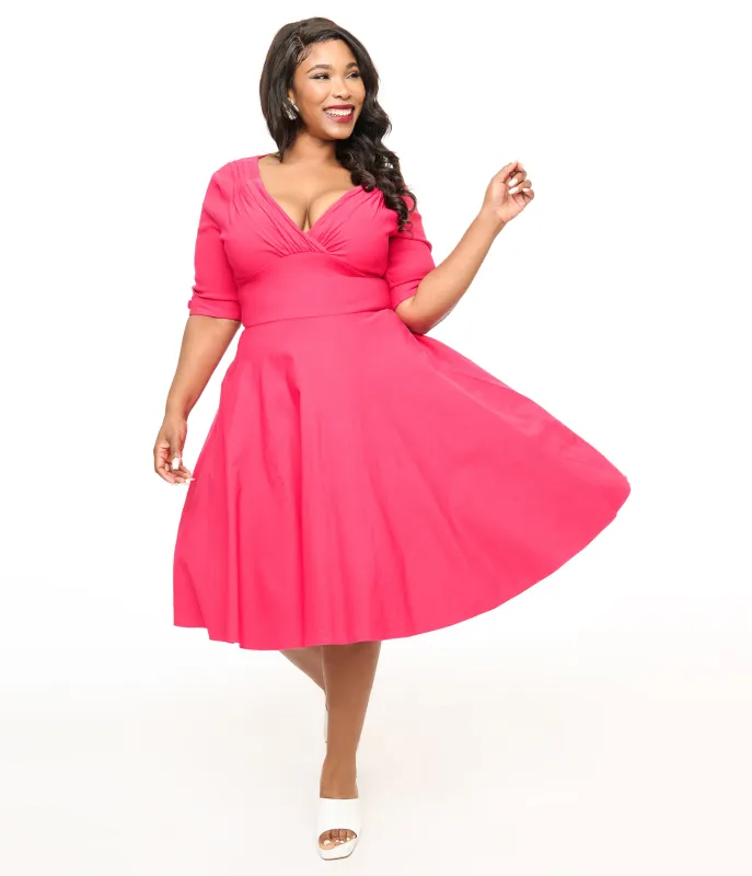 Unique Vintage Plus Size 1950s Hot Pink Delores Swing Dress sold by Unique Vintage