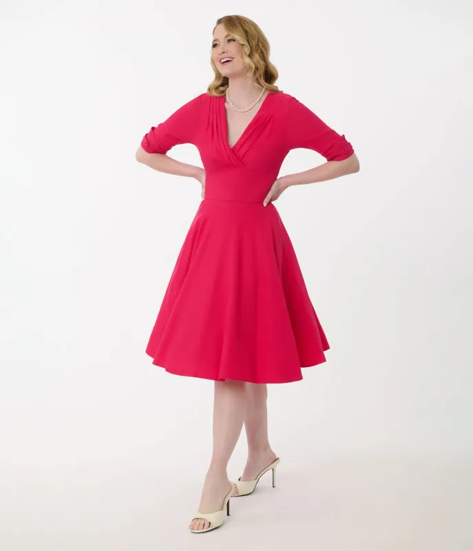 Unique Vintage Hot Pink Delores Swing Dress sold by Unique Vintage