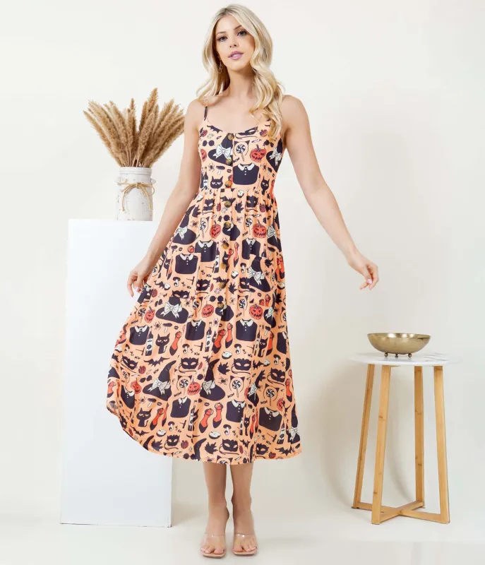 Orange Halloween Print Midi Dress sold by Unique Vintage