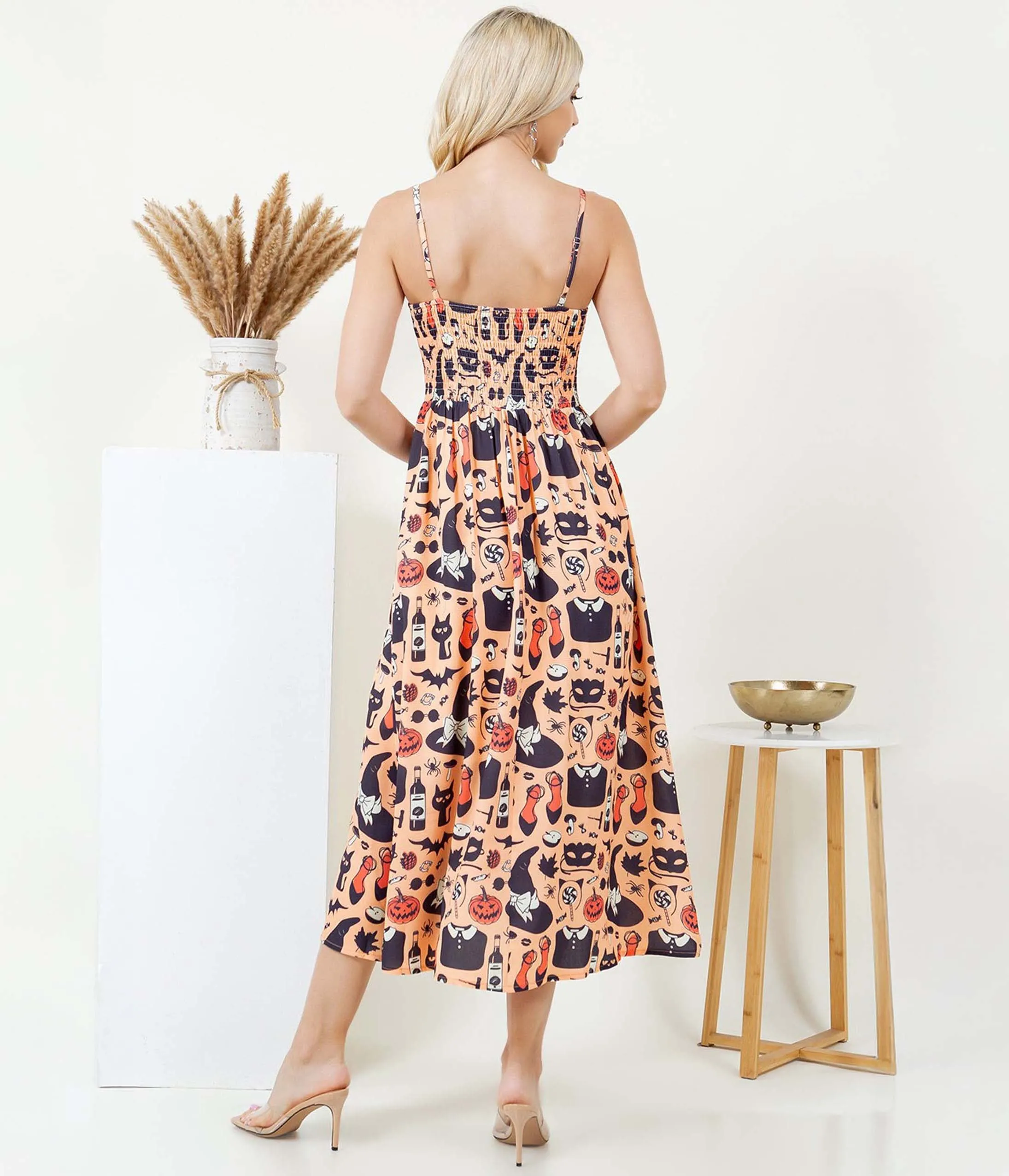 Orange Halloween Print Midi Dress sold by Unique Vintage product image thumbnail 2