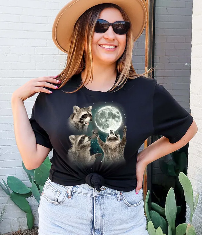 Raccoons Howling At The Moon Unisex Graphic Tee sold by Unique Vintage