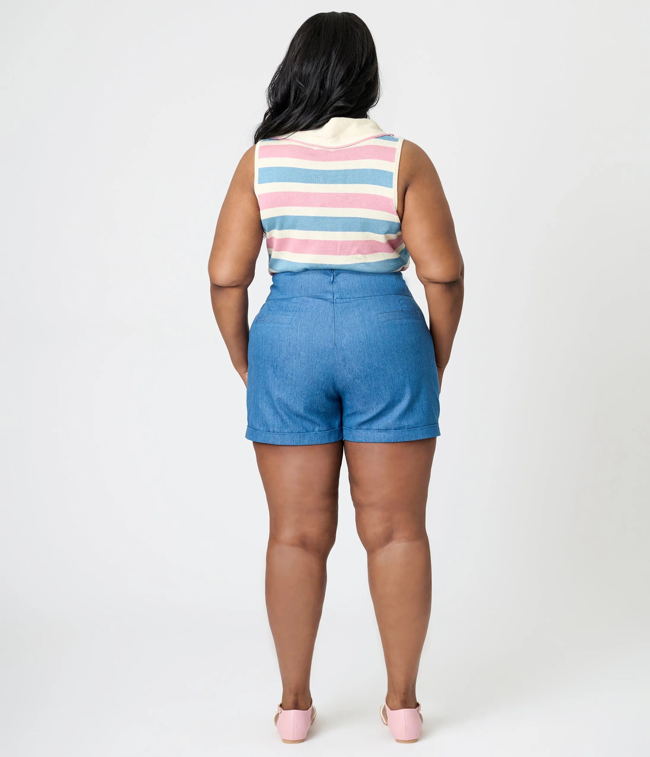 Royal Monk Plus Size Denim Blue Swallows Millie Shorts sold by Unique Vintage product image thumbnail 4