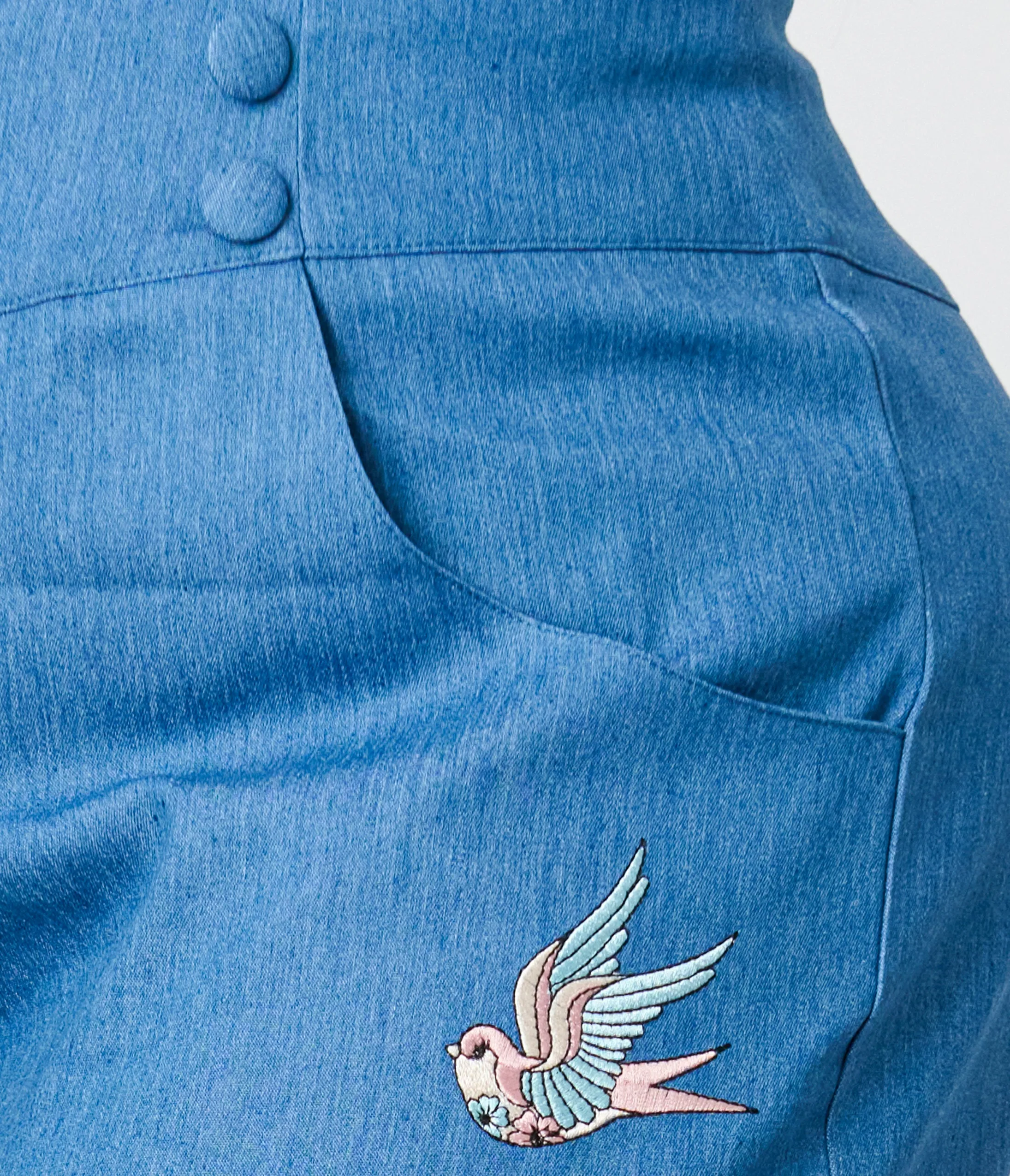 Royal Monk Plus Size Denim Blue Swallows Millie Shorts sold by Unique Vintage product image thumbnail 2