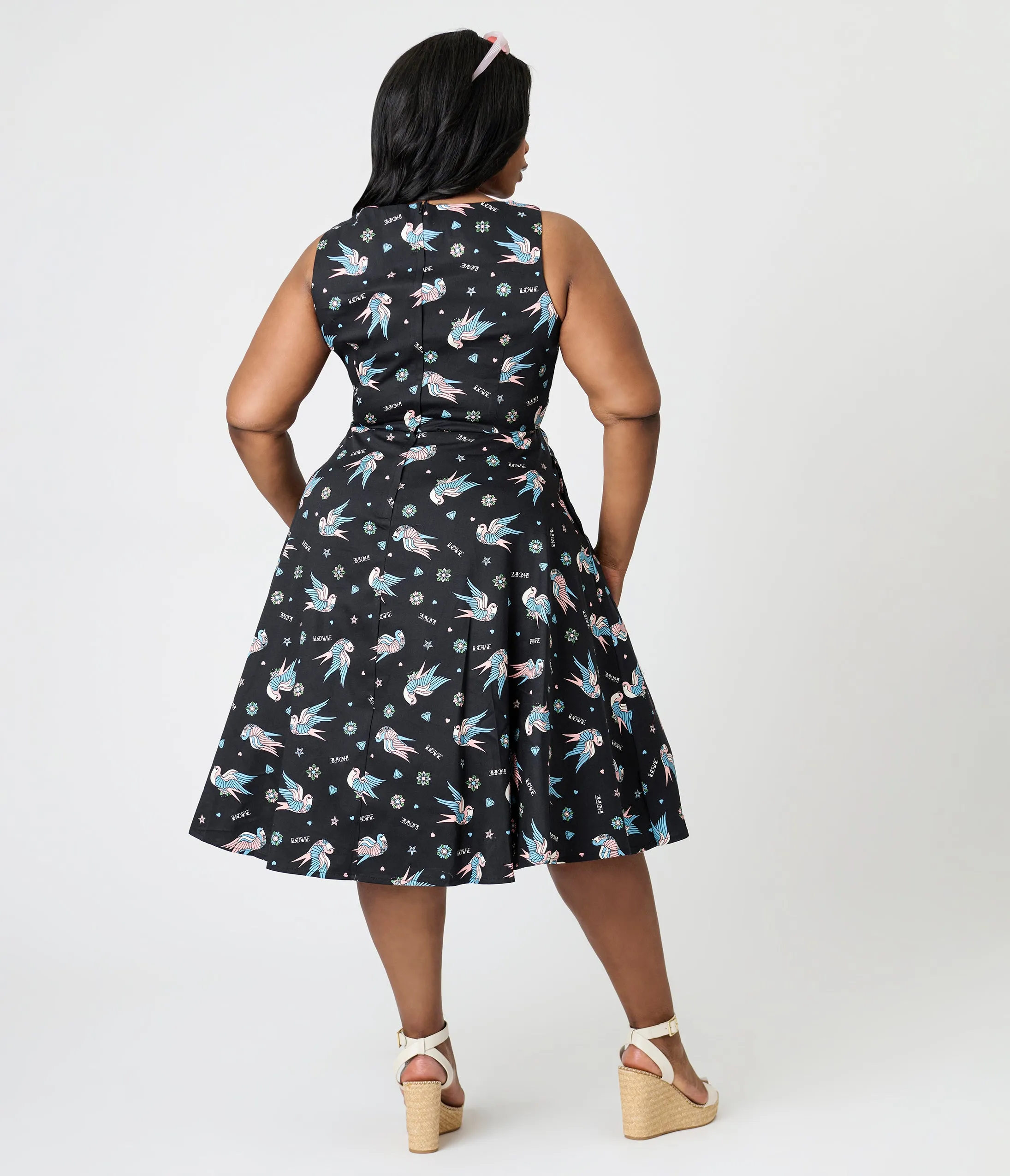 Royal Monk Plus Size Black & Blue Swallow Print Marilou Swing Dress sold by Unique Vintage product image thumbnail 3