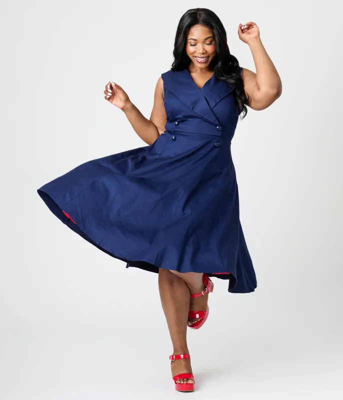 Royal Monk Plus Size Navy Sailor Isla Swing Dress made by Unique Vintage