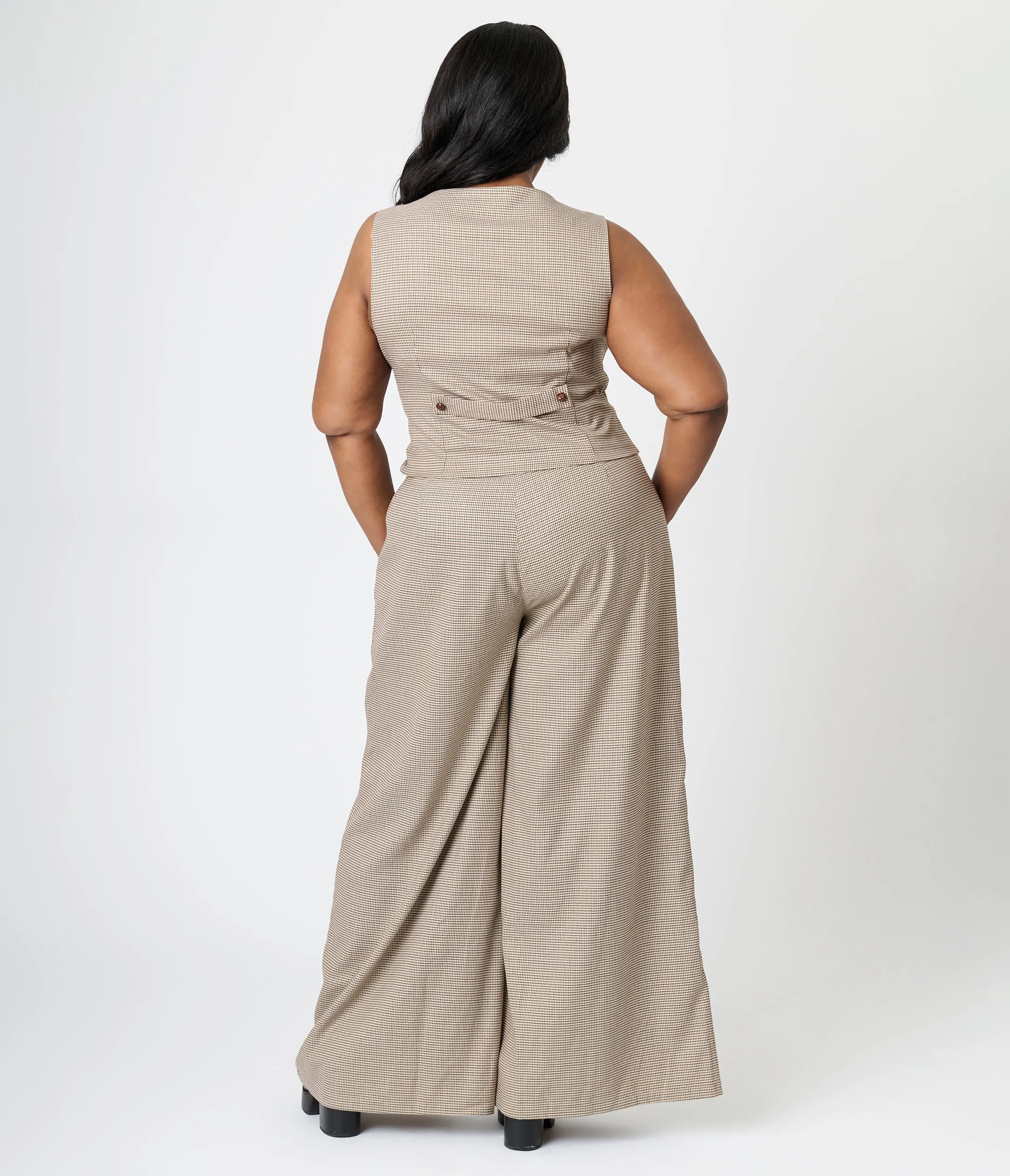 Royal Monk Plus Size Brown Houndstooth Eliza Trousers sold by Unique Vintage product image thumbnail 4