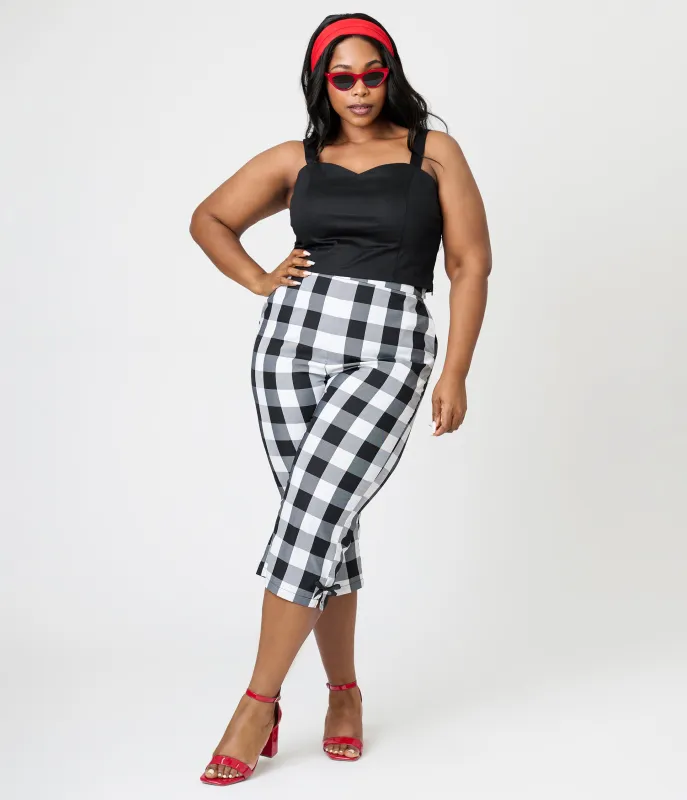 Royal Monk Plus Size Black & White Gingham Esme Capri Pants sold by Unique Vintage