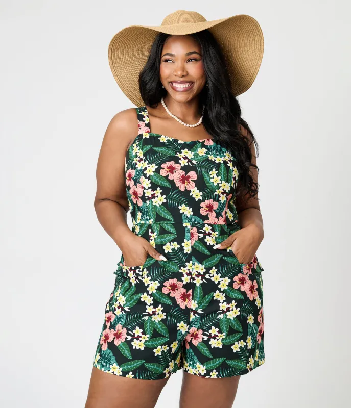 Royal Monk Plus Size Tropical Print Elsie Romper sold by Unique Vintage