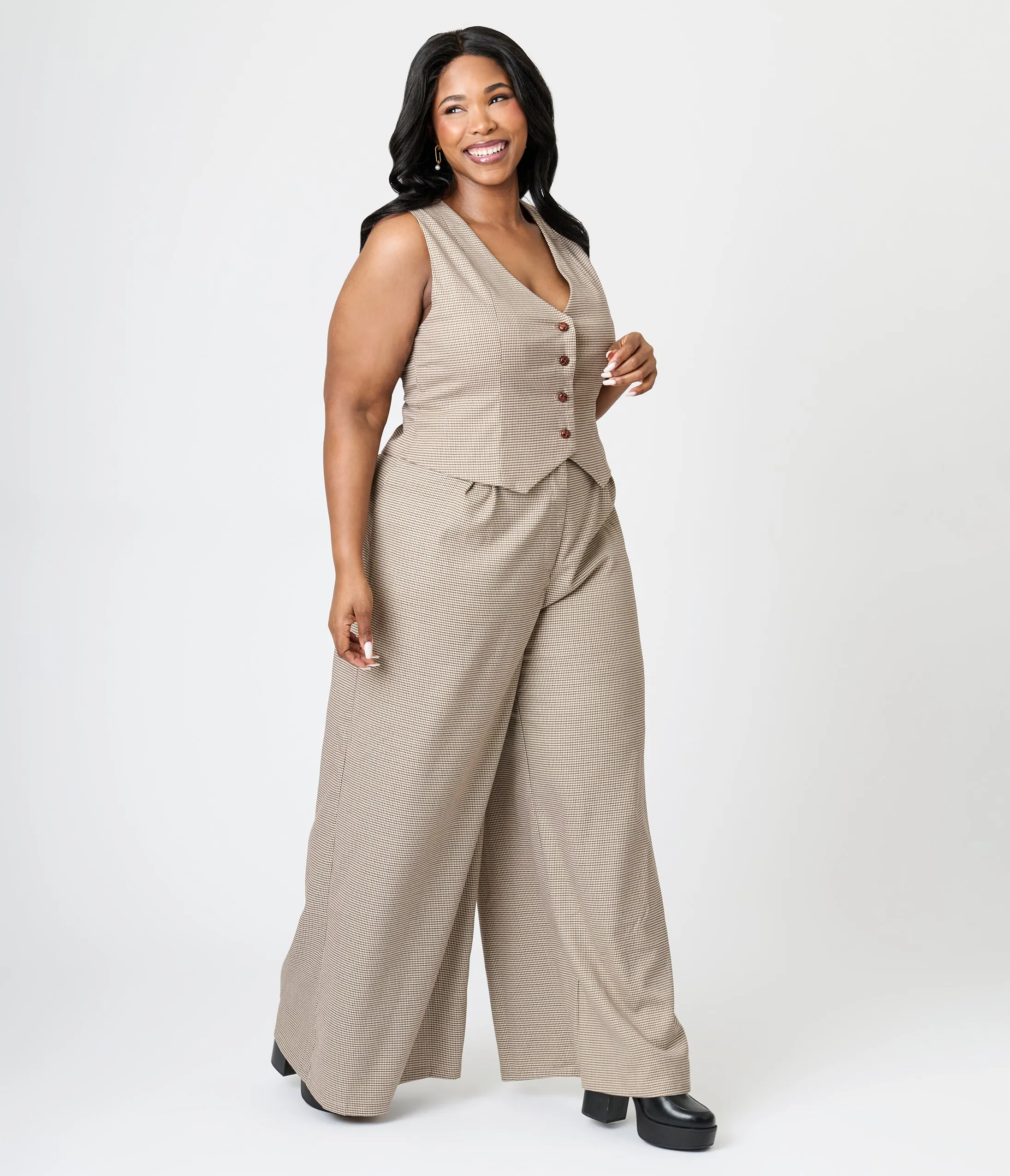 Royal Monk Plus Size Brown Houndstooth Hallie Vest sold by Unique Vintage product image thumbnail 3