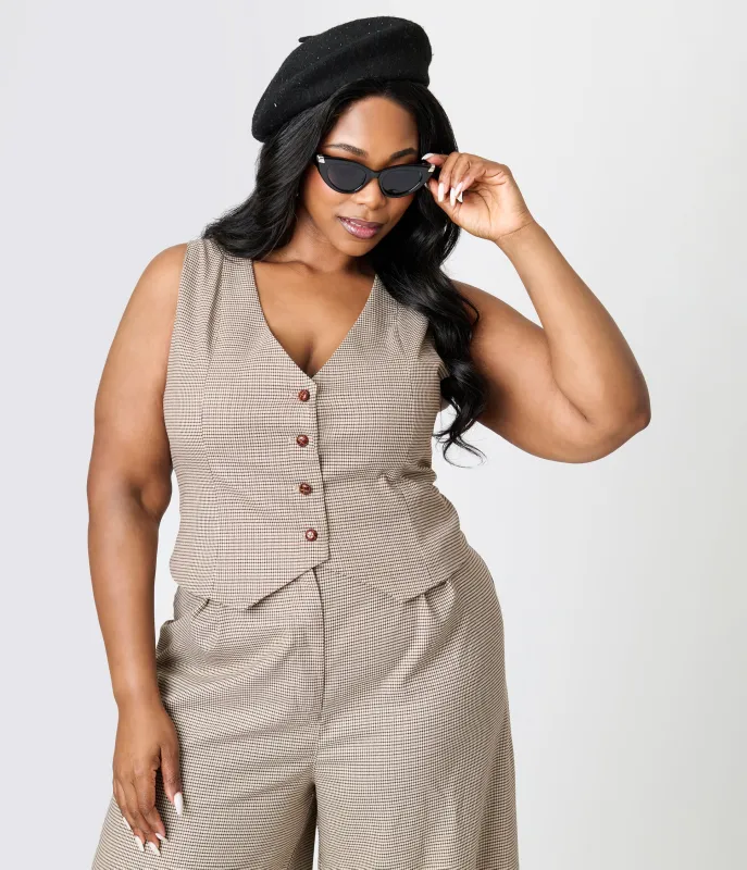 Royal Monk Plus Size Brown Houndstooth Hallie Vest sold by Unique Vintage