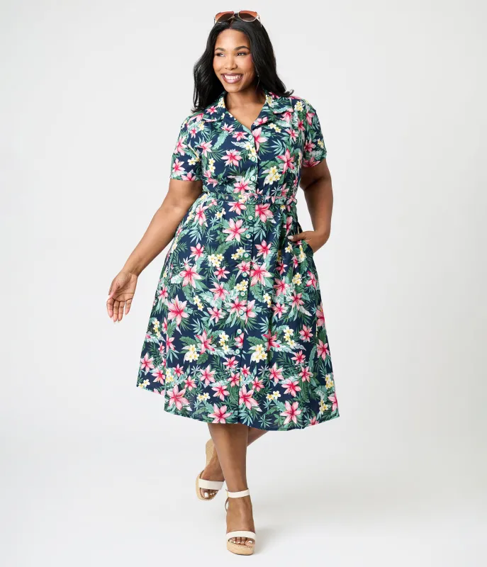 Royal Monk Plus Size Tropical Print Kate Swing Dress sold by Unique Vintage
