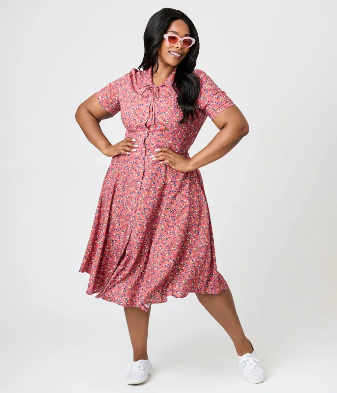 Royal Monk Plus Size Coral Spring Floral Midi Dress sold by Unique Vintage