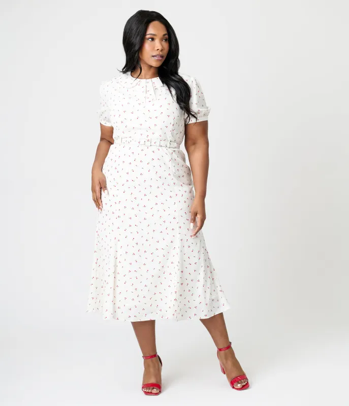 Royal Monk Plus Size White Cherry Lucille Midi Dress sold by Unique Vintage