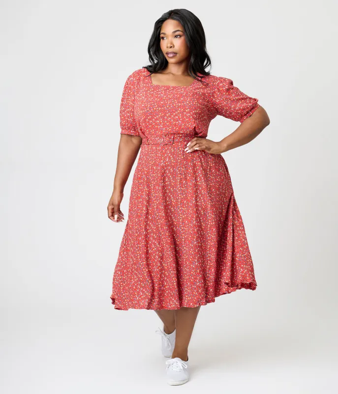 Royal Monk Plus Size Red Summer Floral Eva Bloom Midi Dress sold by Unique Vintage