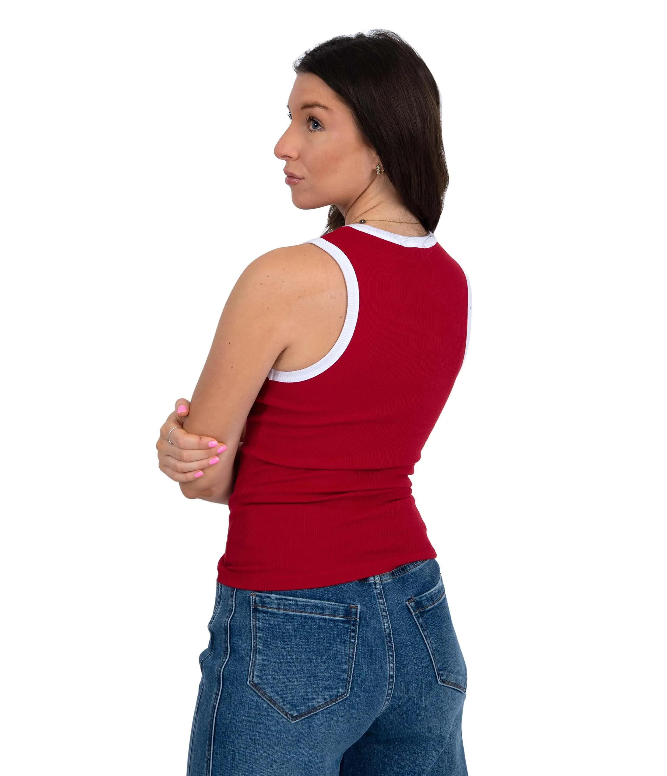 Red & White Maria Crew Neck Muscle Tank Top sold by Unique Vintage product image thumbnail 2