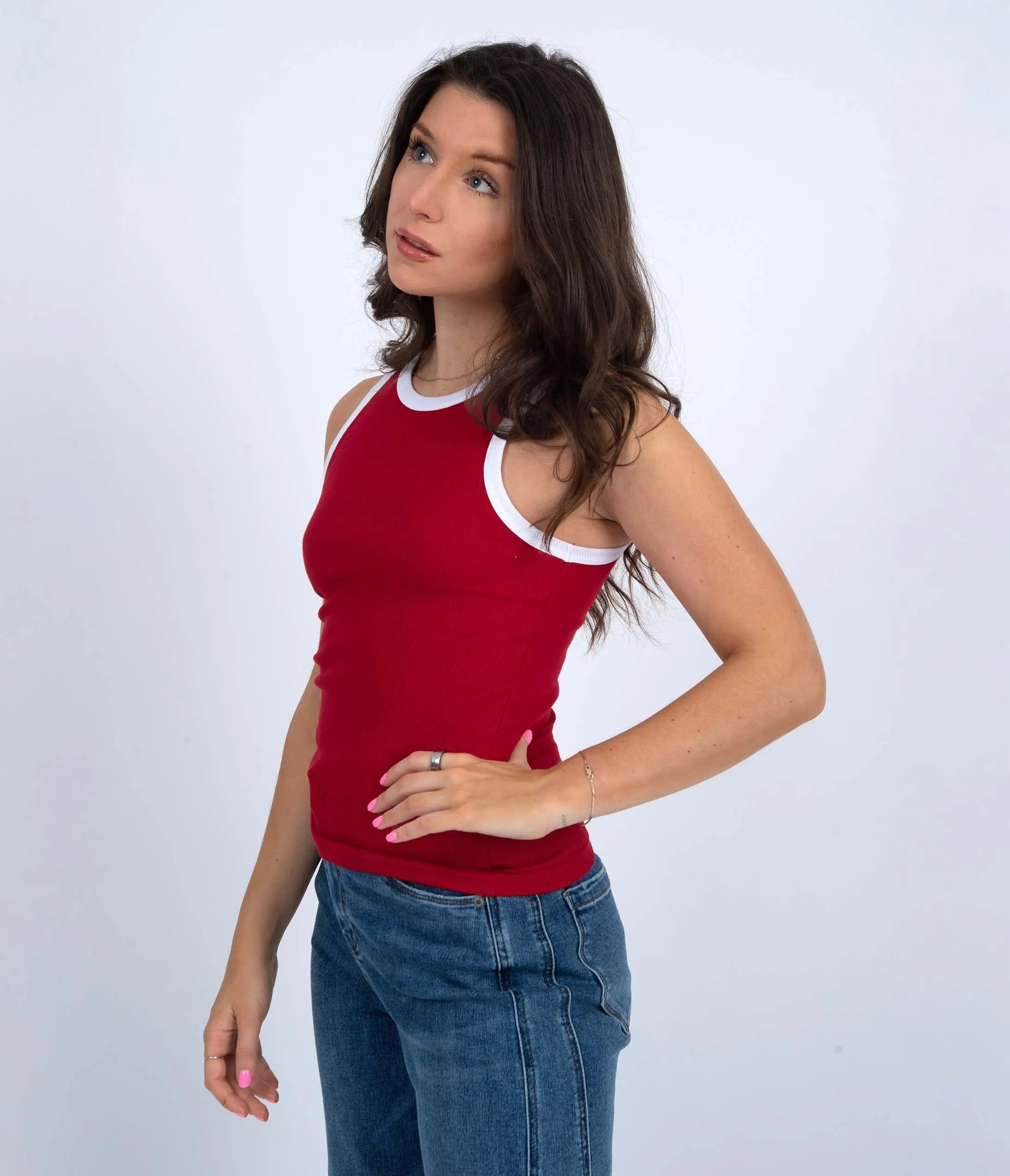 Red & White Maria Crew Neck Muscle Tank Top sold by Unique Vintage product image thumbnail 3
