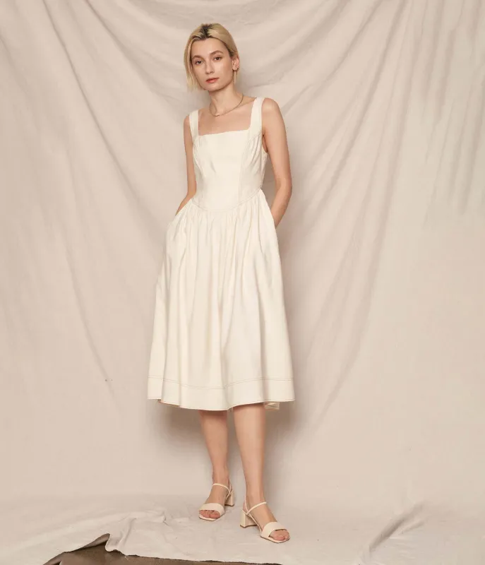 Ivory Sleeveless Square Neck Midi Dress sold by Unique Vintage