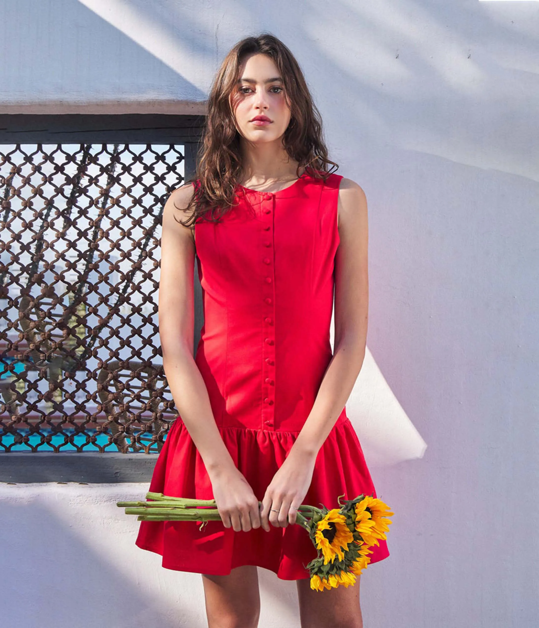 Red Drop Waist Button Front Mini Dress sold by Unique Vintage product image thumbnail 4