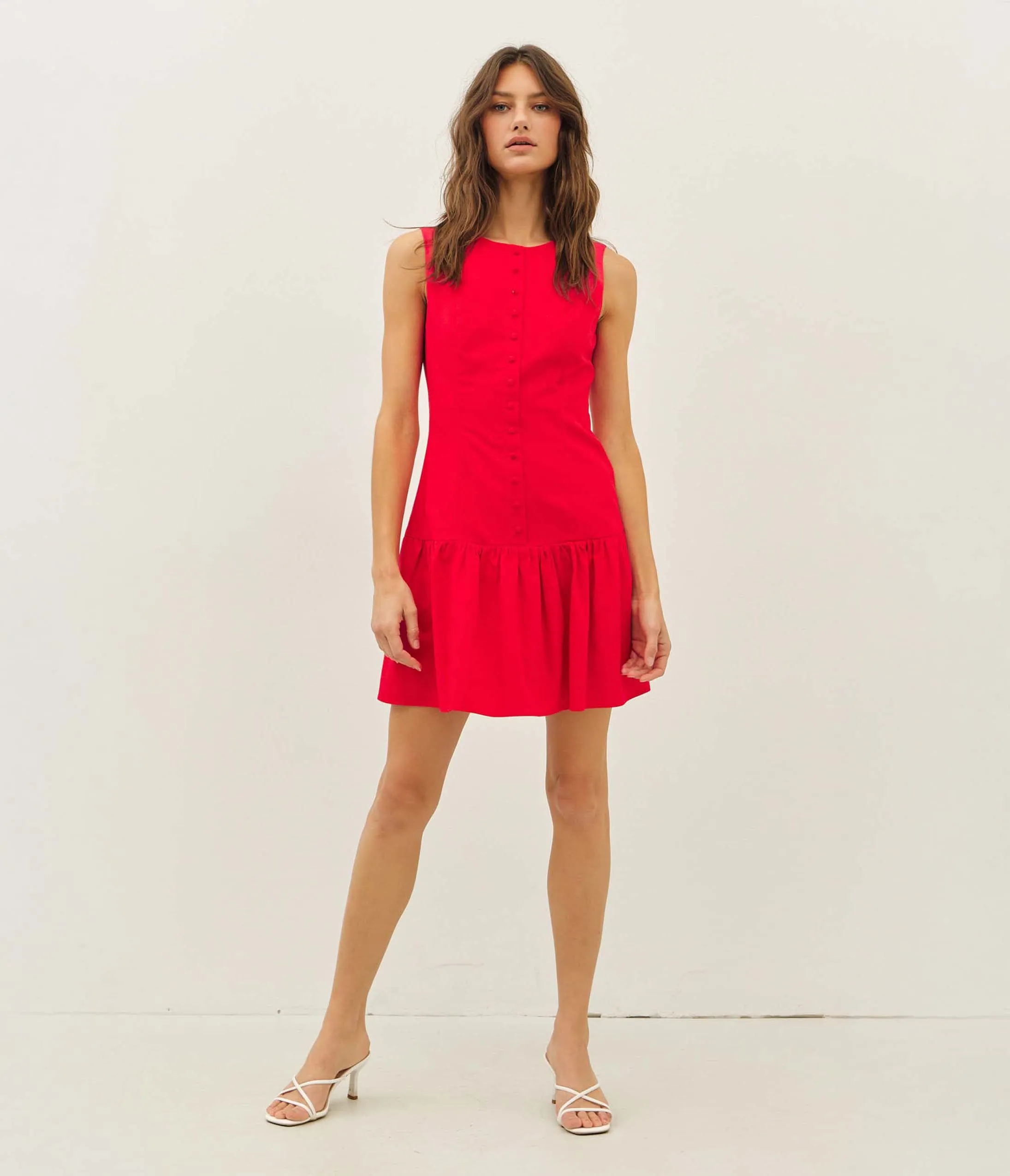Red Drop Waist Button Front Mini Dress sold by Unique Vintage