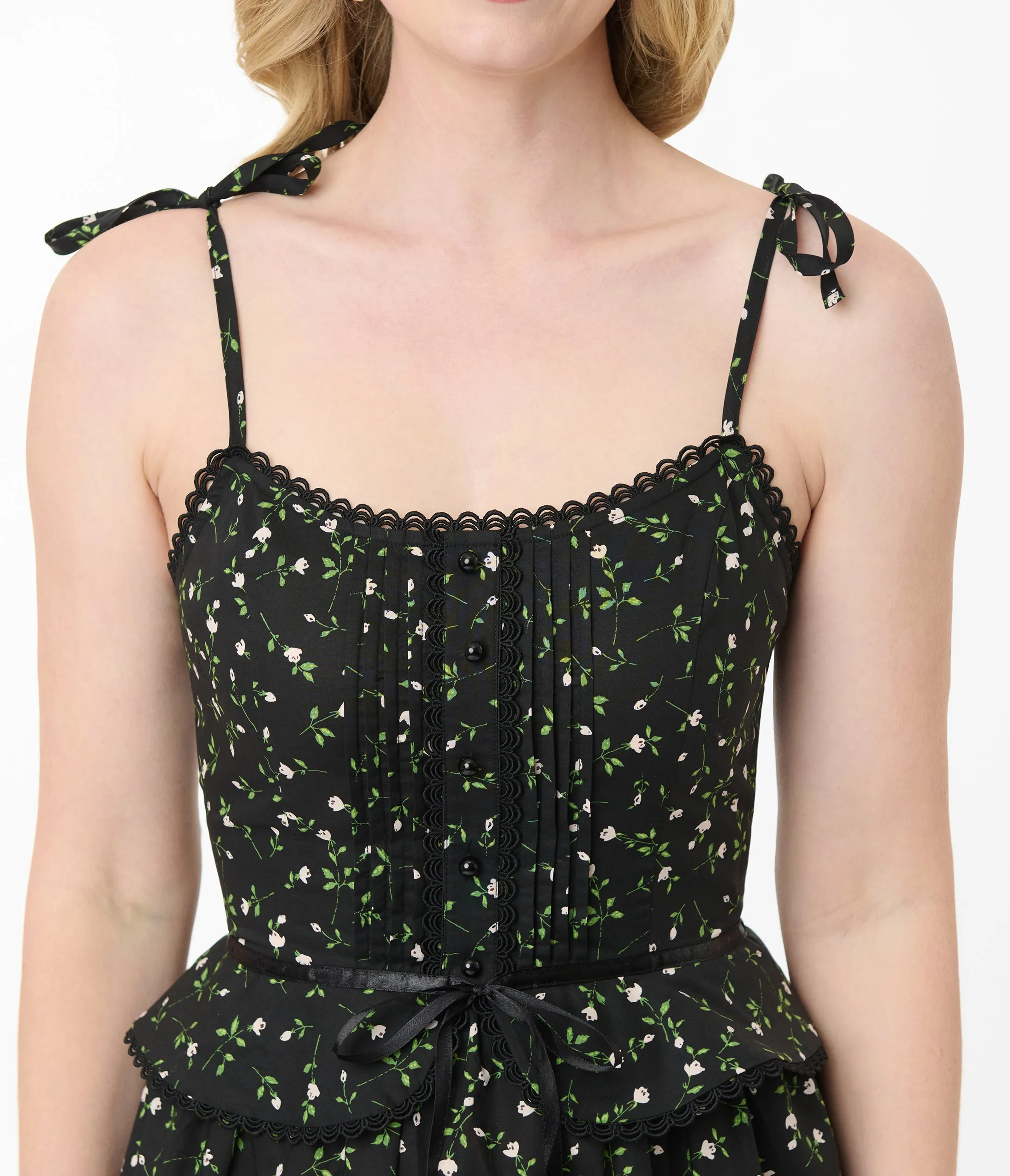 Smak Parlour Black Ditzy Floral Shirred Tiered Maxi Dress sold by Unique Vintage product image thumbnail 2