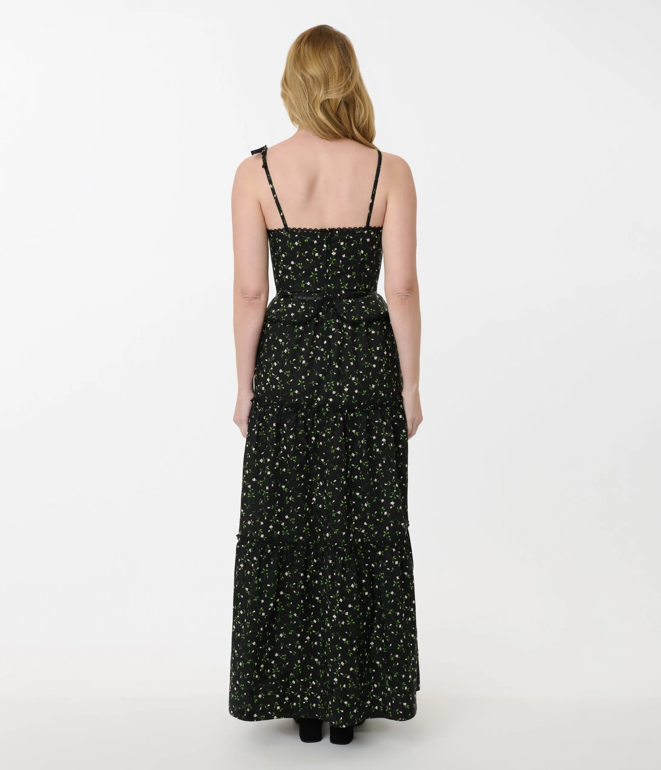 Smak Parlour Black Ditzy Floral Shirred Tiered Maxi Dress sold by Unique Vintage product image thumbnail 3