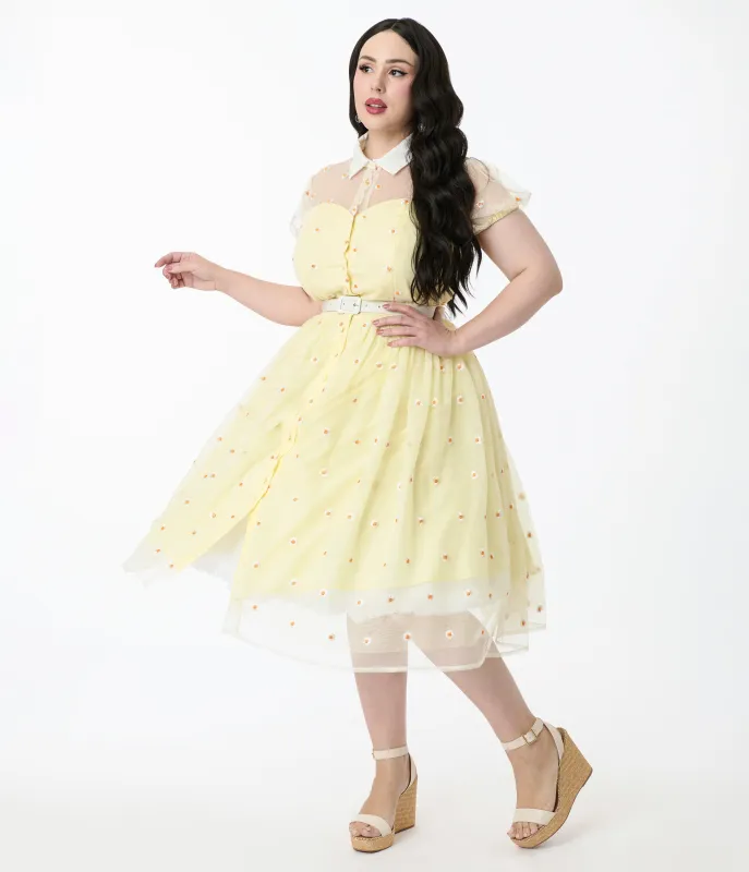Unique Vintage Plus Size Yellow Daisy Print Hollie Swing Dress made by Unique Vintage
