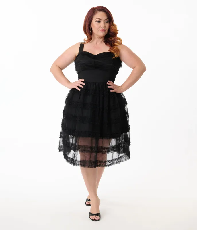 Unique Vintage Plus Size Black Tiered Sheer Midi Dress sold by Unique Vintage