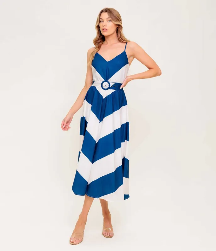 Navy & White Chevron Radiant Heart Woven Midi Dress sold by Unique Vintage