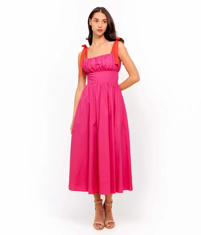 Fuchsia Evening Delights Woven Midi Dress sold by Unique Vintage