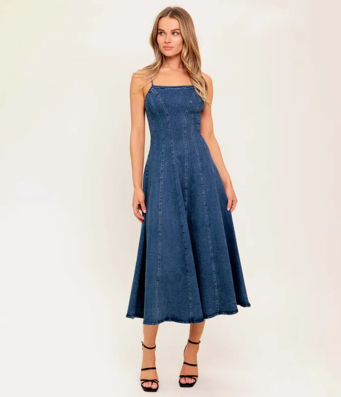 Indigo Denim Vanilla Cove Midi Dress sold by Unique Vintage