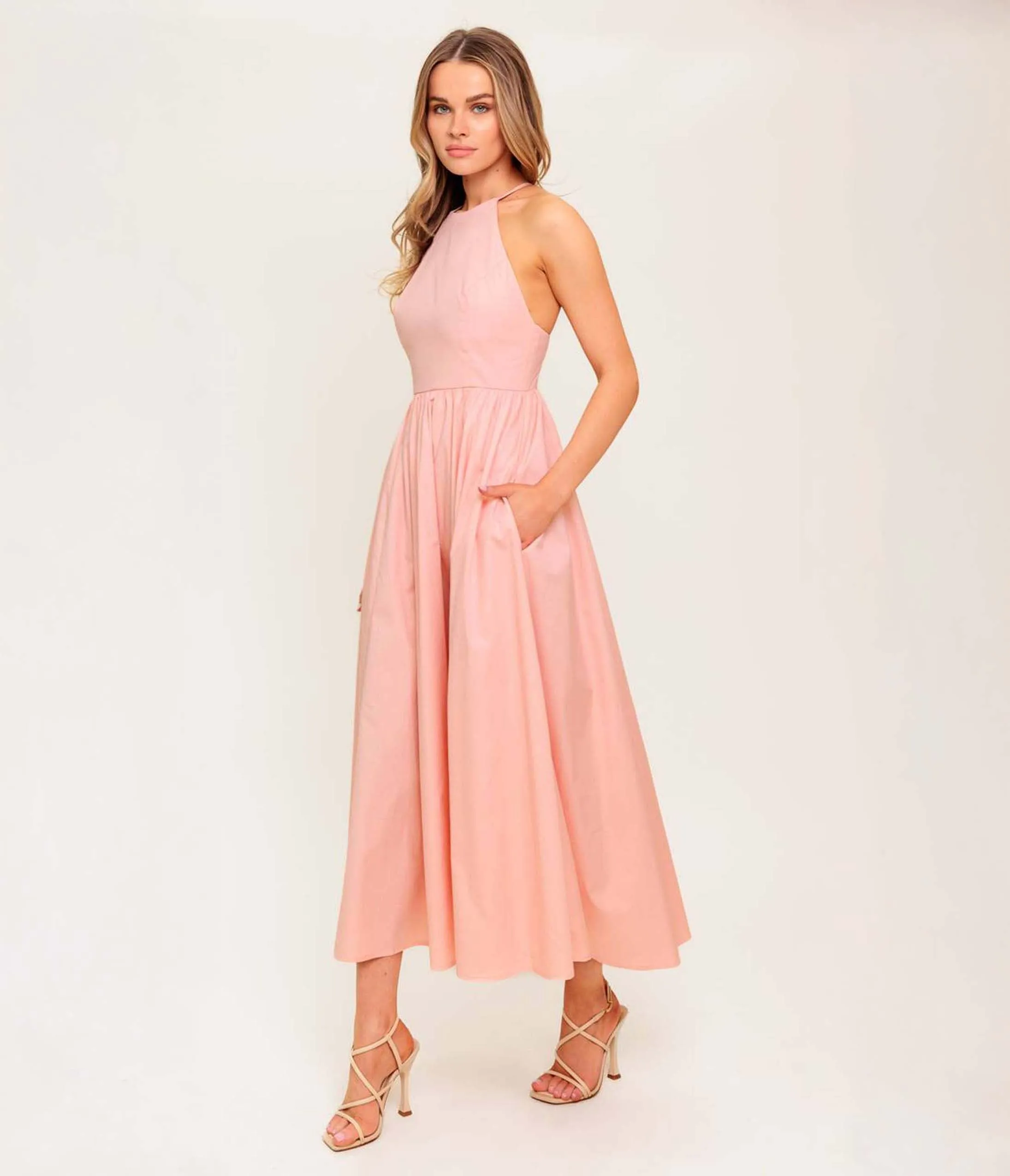 Coral Fern Kissed Halter Midi Dress sold by Unique Vintage product image thumbnail 3