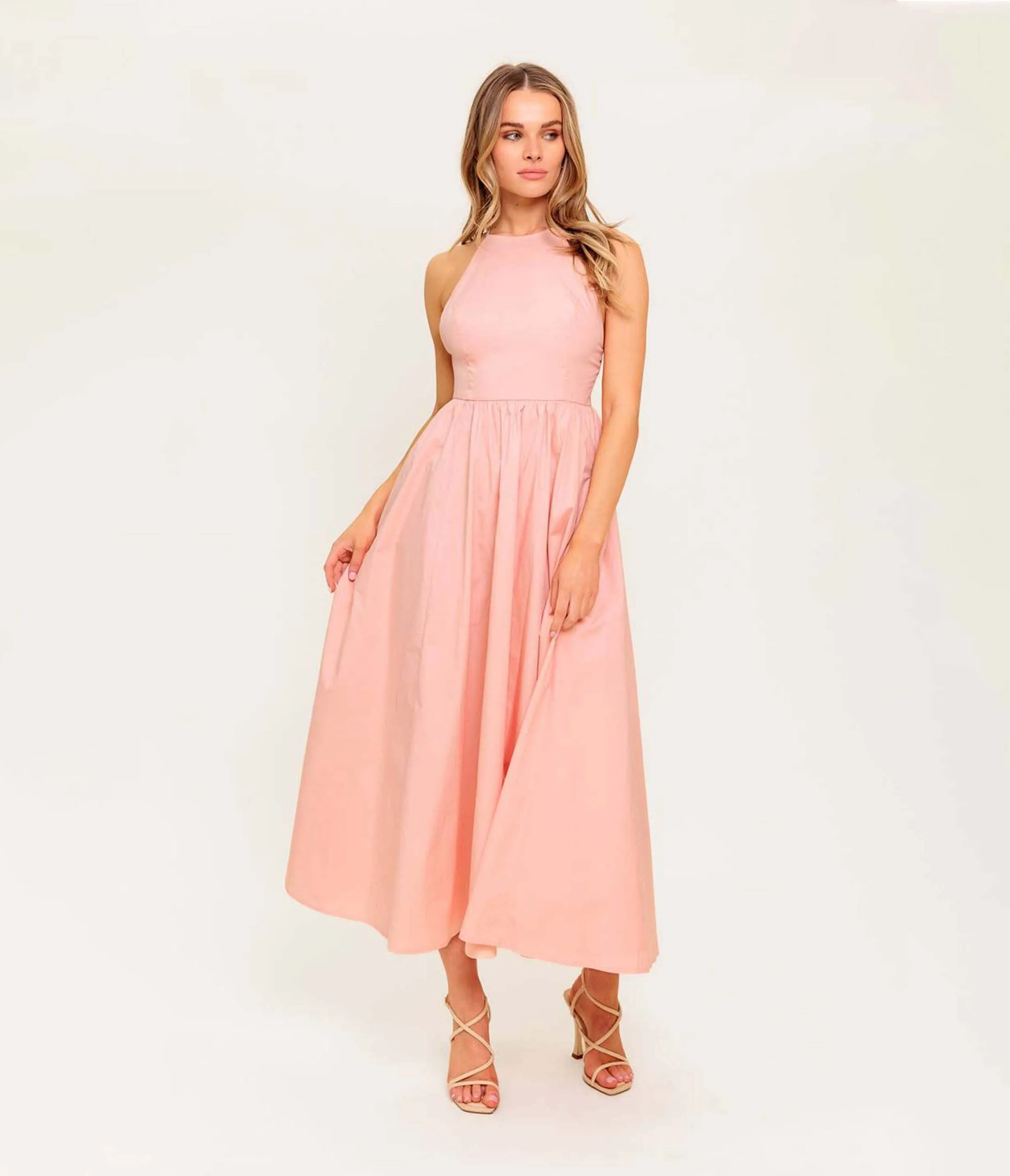 Coral Fern Kissed Halter Midi Dress sold by Unique Vintage