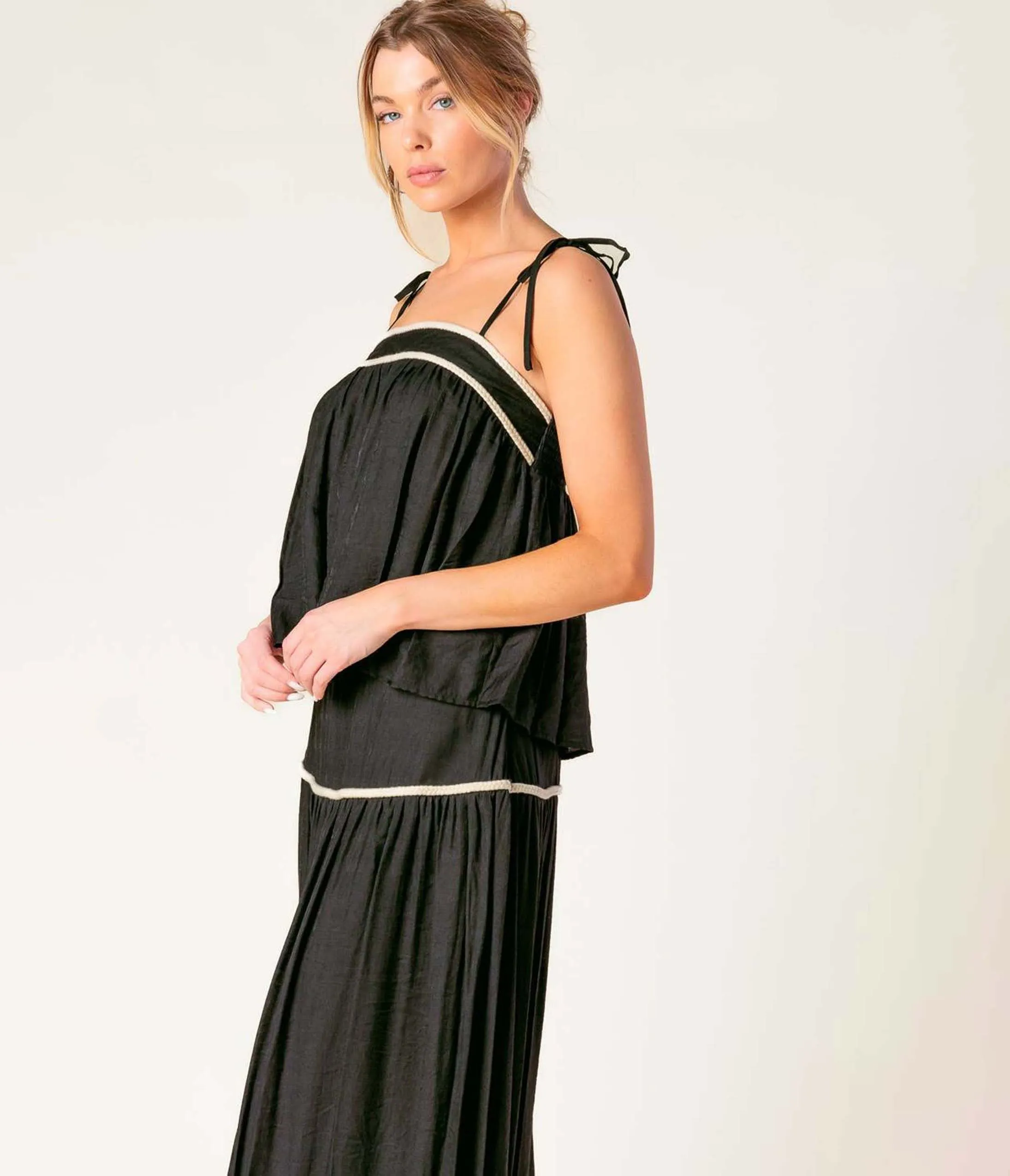 Black & Cream Divide & Contour Top & Skirt Set sold by Unique Vintage product image thumbnail 2