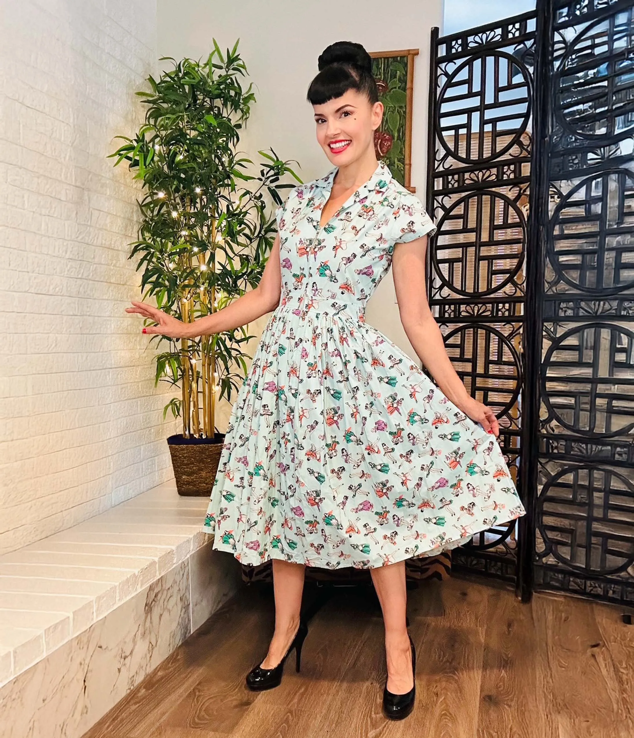 Bernie Dexter Pin-Up Girl Print Fit & Flare Dress sold by Unique Vintage