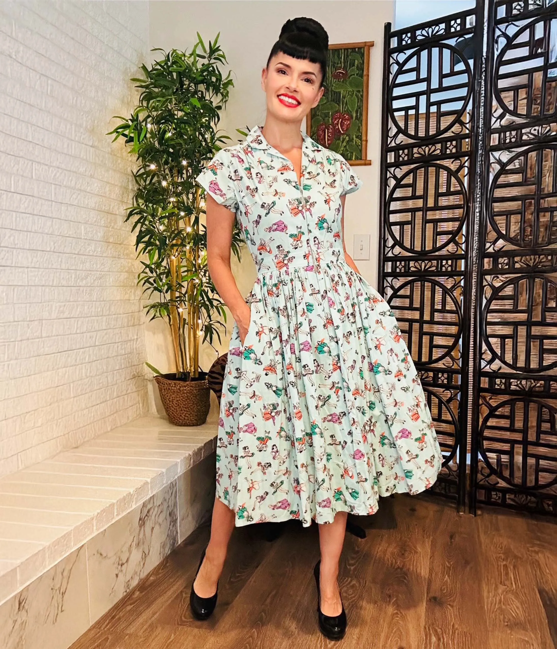 Bernie Dexter Pin-Up Girl Print Fit & Flare Dress sold by Unique Vintage product image thumbnail 2