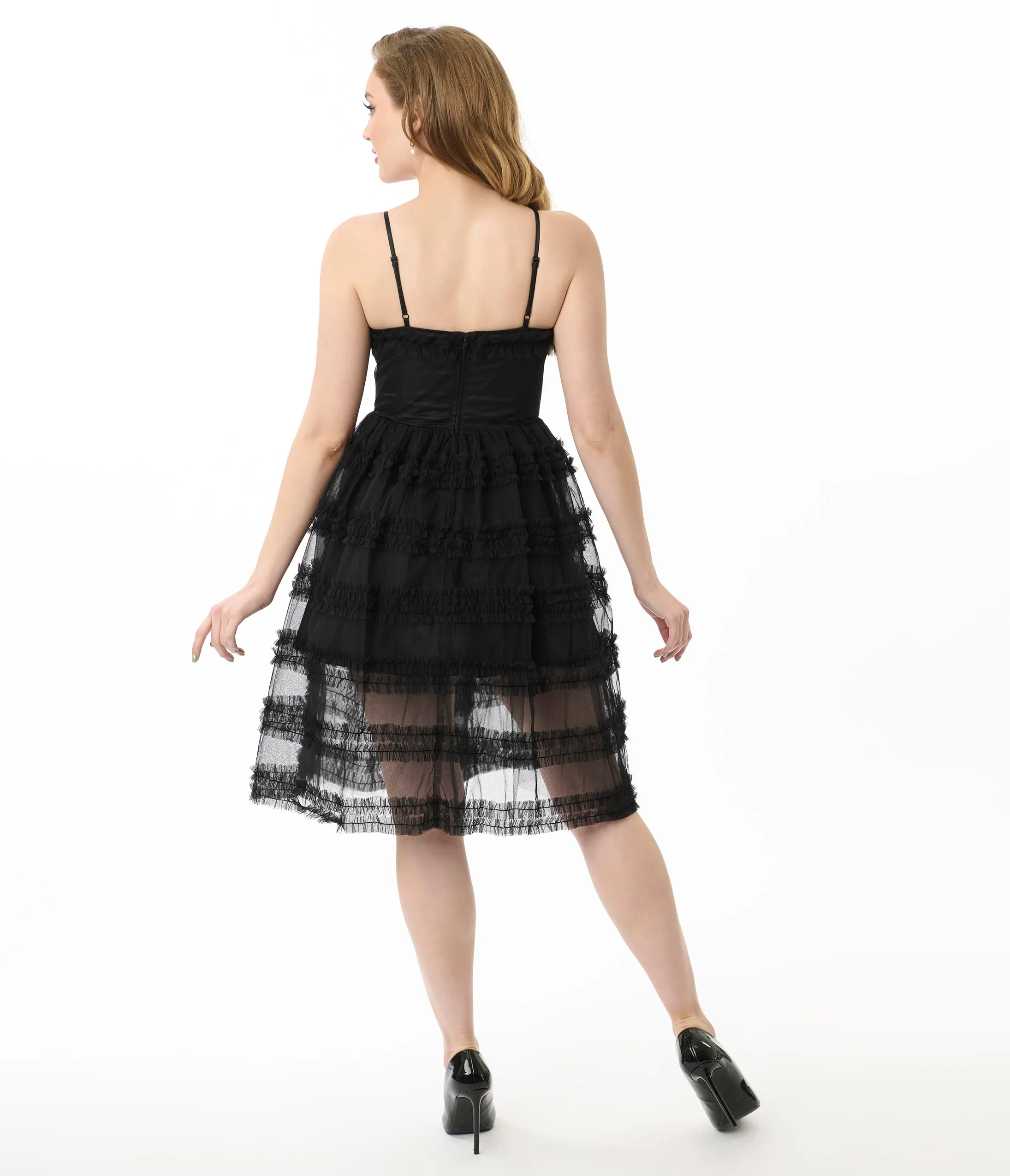 Unique Vintage Black Tiered Sheer Midi Dress sold by Unique Vintage product image thumbnail 4