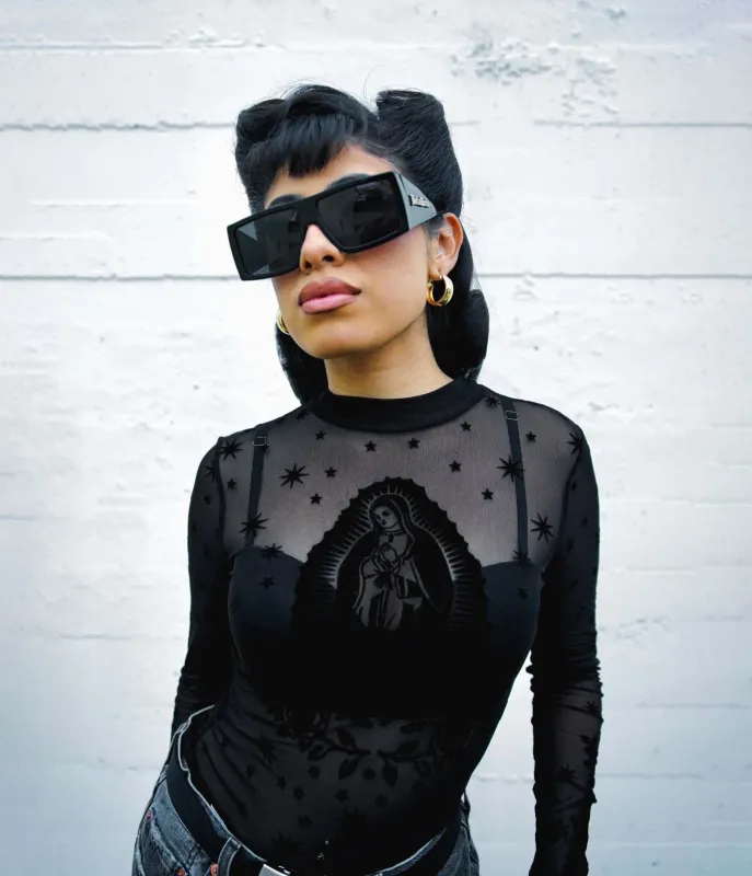 Black Mesh Virgencita Top sold by Unique Vintage