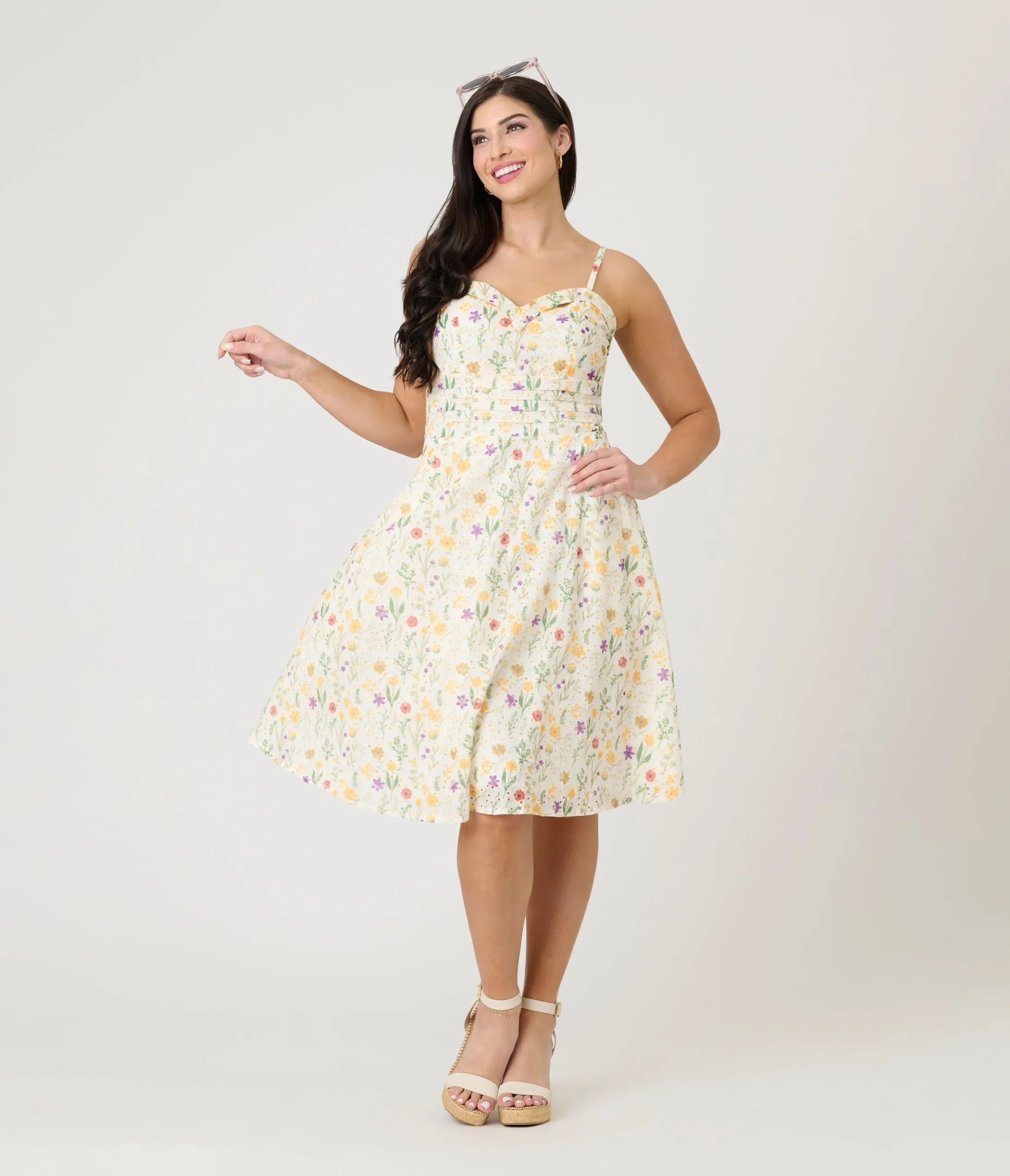 Voodoo Vixen White Summer Flowers Embroidery Fit & Flare Dress sold by Unique Vintage product image thumbnail 4