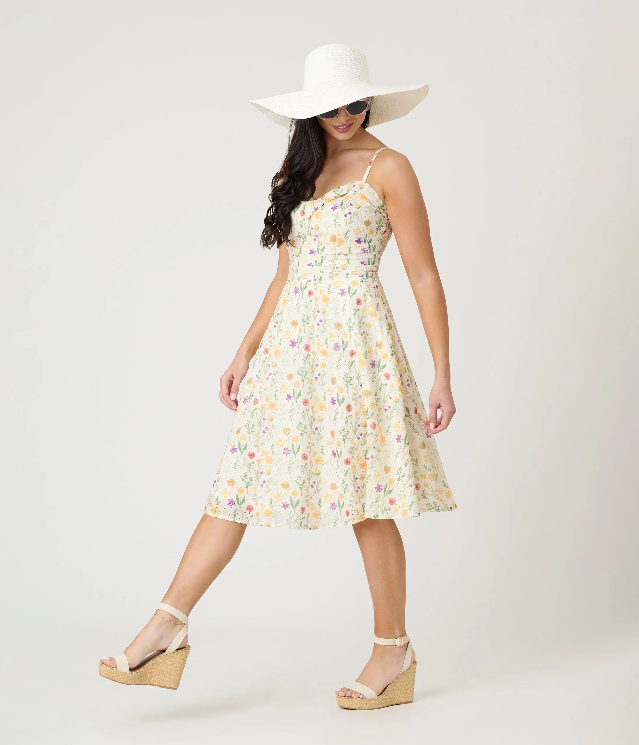 Voodoo Vixen White Summer Flowers Embroidery Fit & Flare Dress sold by Unique Vintage