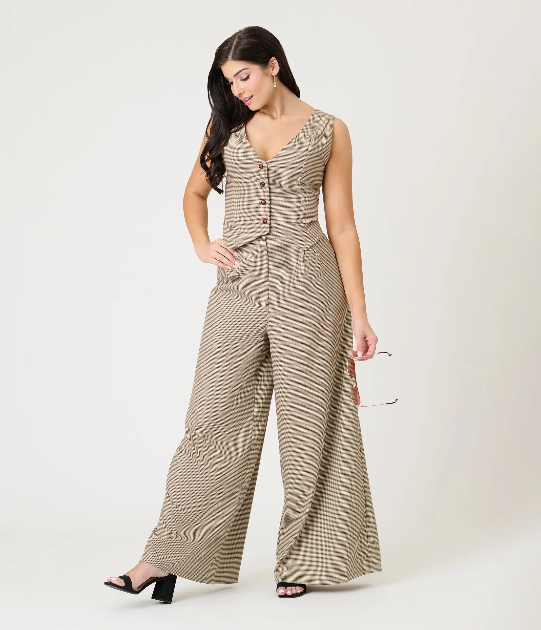 Royal Monk Brown Houndstooth Eliza Trousers sold by Unique Vintage product image thumbnail 4