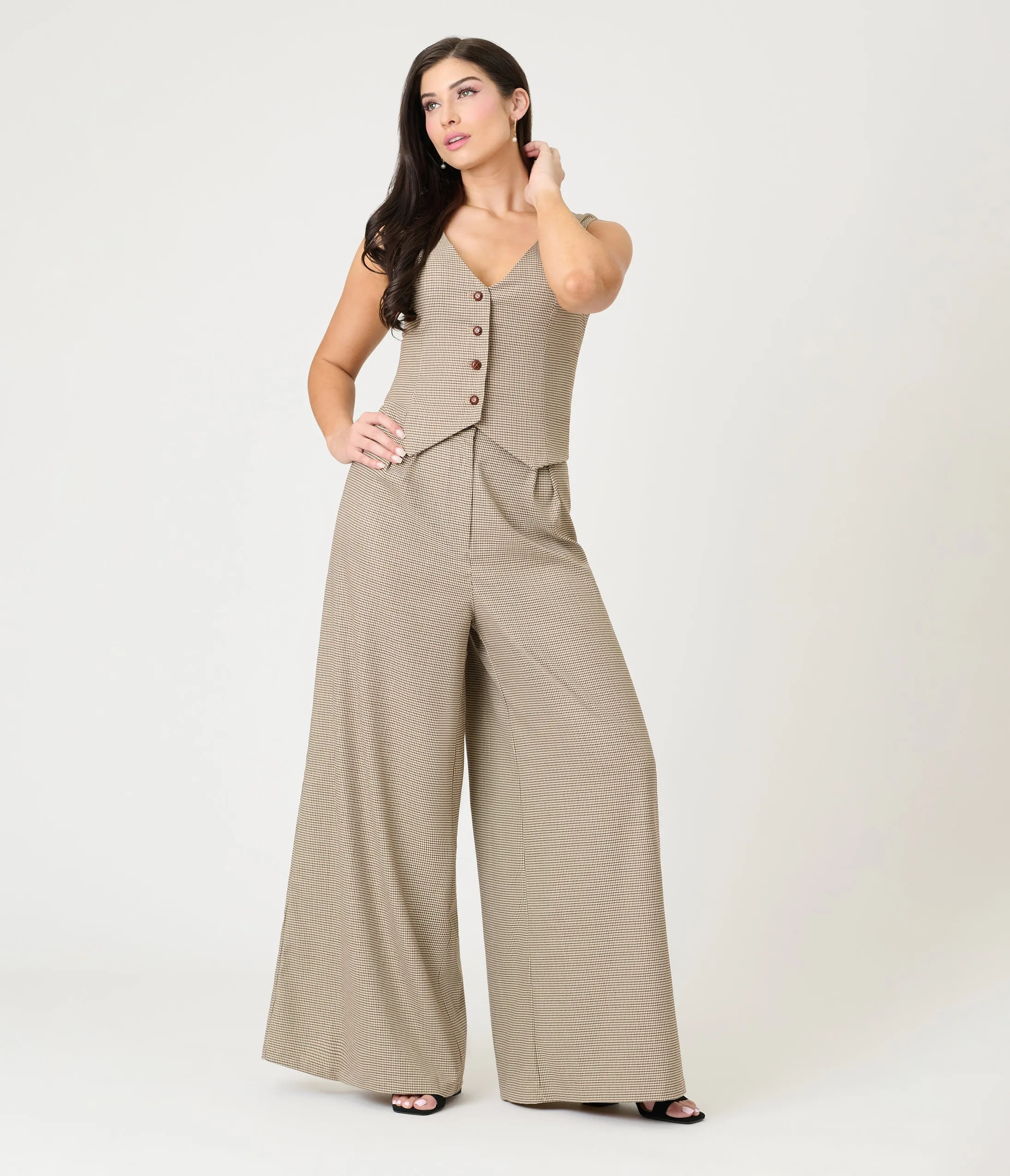 Royal Monk Brown Houndstooth Eliza Trousers sold by Unique Vintage