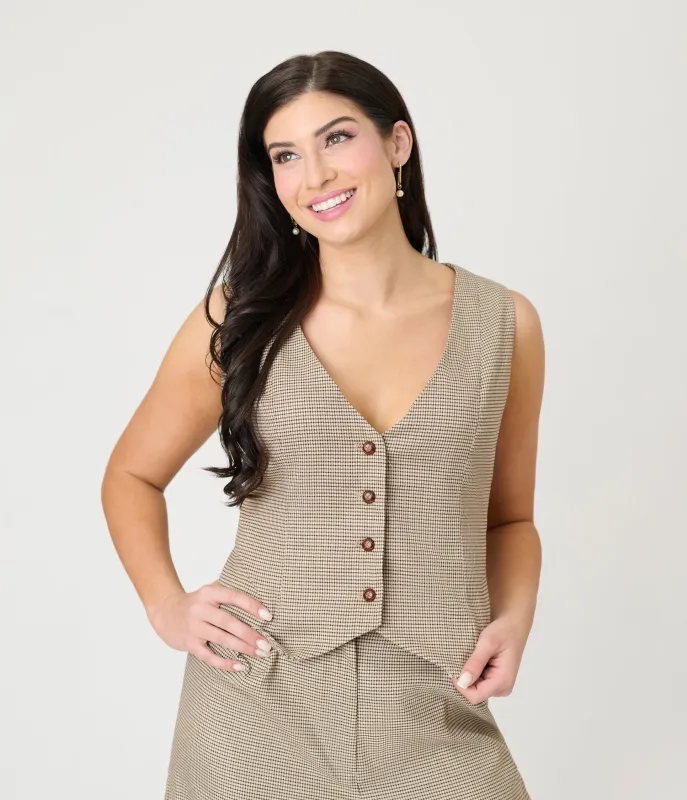 Royal Monk Brown Houndstooth Hallie Vest sold by Unique Vintage