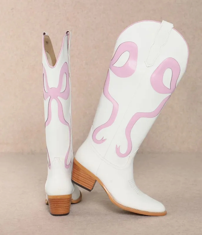Pink & White Ruby Bow Cowboy Boots sold by Unique Vintage