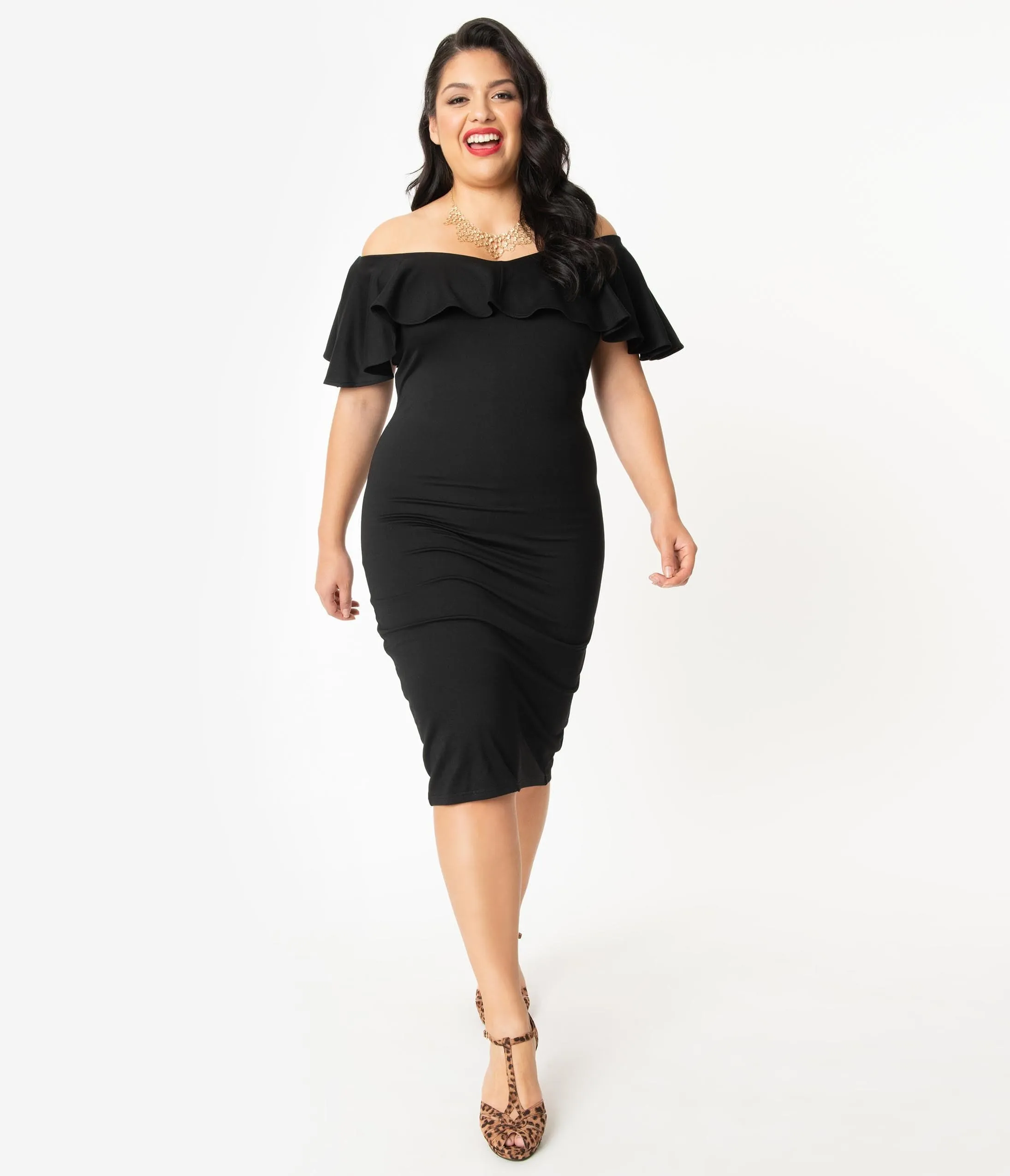 Unique Vintage Plus Size Black Knit Ruffle Sophia Wiggle Dress sold by Unique Vintage product image thumbnail 3