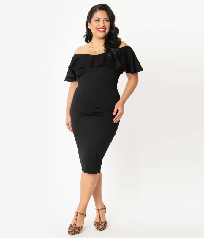 Unique Vintage Plus Size Black Knit Ruffle Sophia Wiggle Dress sold by Unique Vintage