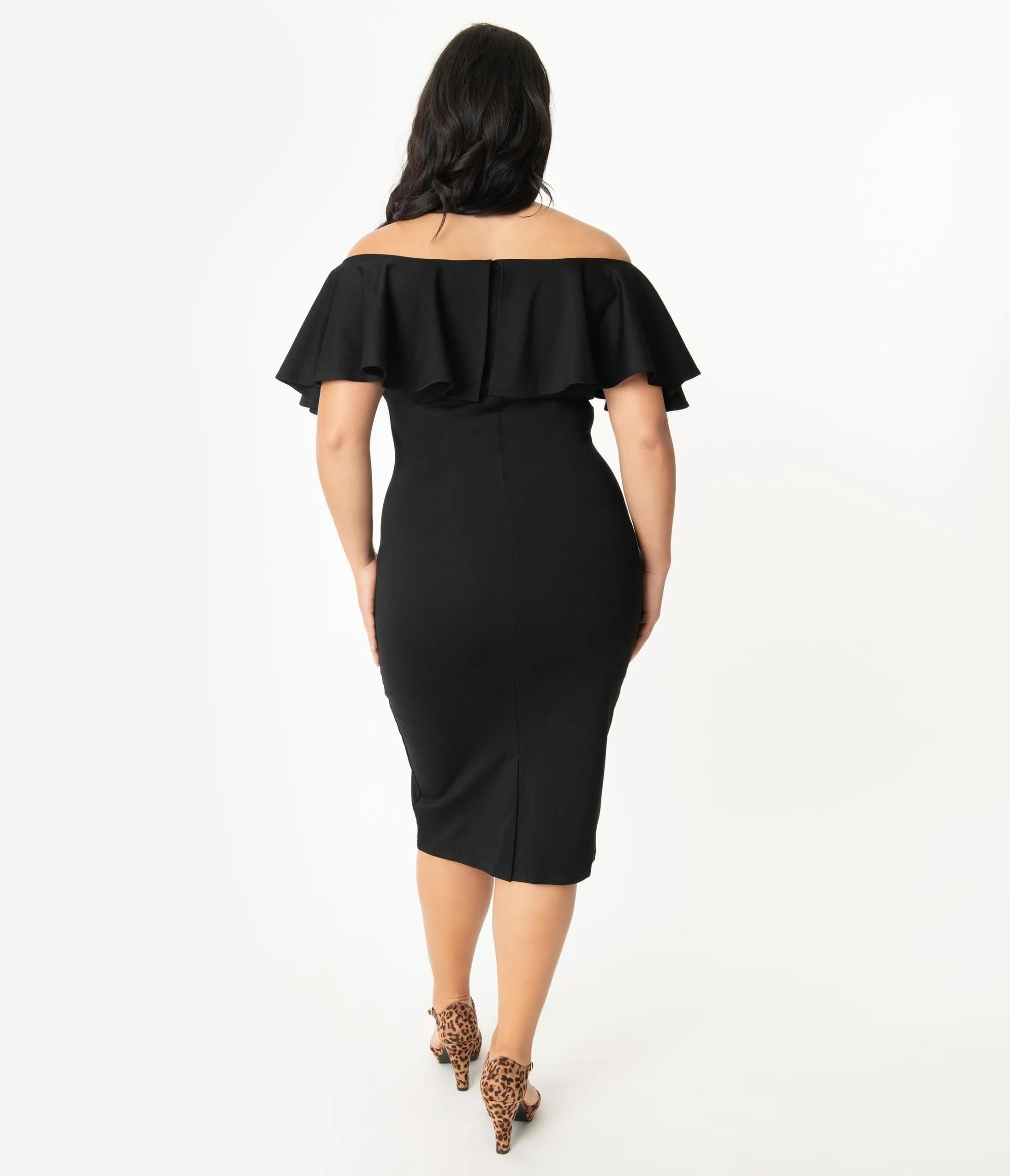 Unique Vintage Plus Size Black Knit Ruffle Sophia Wiggle Dress sold by Unique Vintage product image thumbnail 2