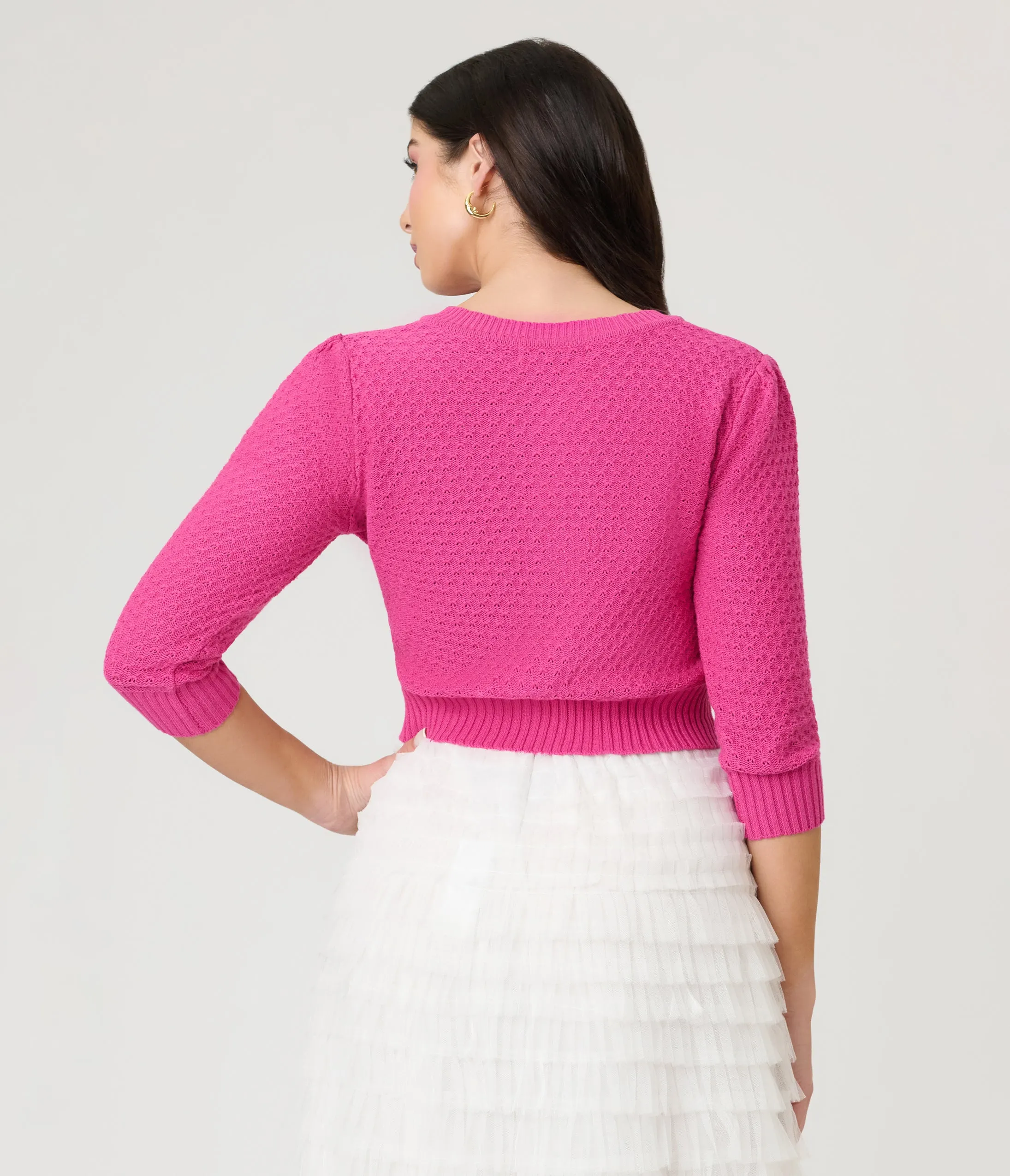 Retro Style Magenta Crochet Cardigan sold by Unique Vintage product image thumbnail 2