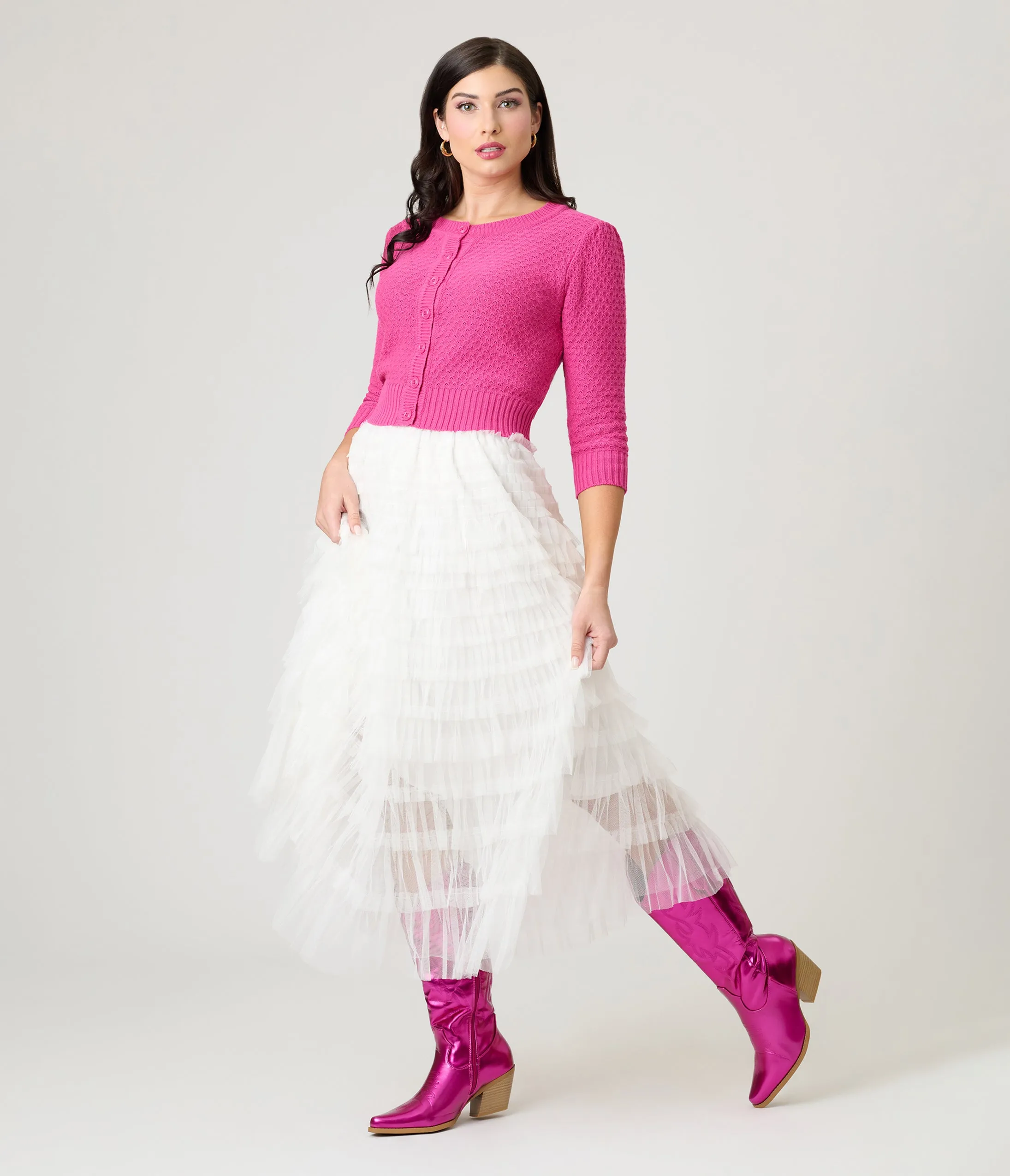 Retro Style Magenta Crochet Cardigan sold by Unique Vintage product image thumbnail 3