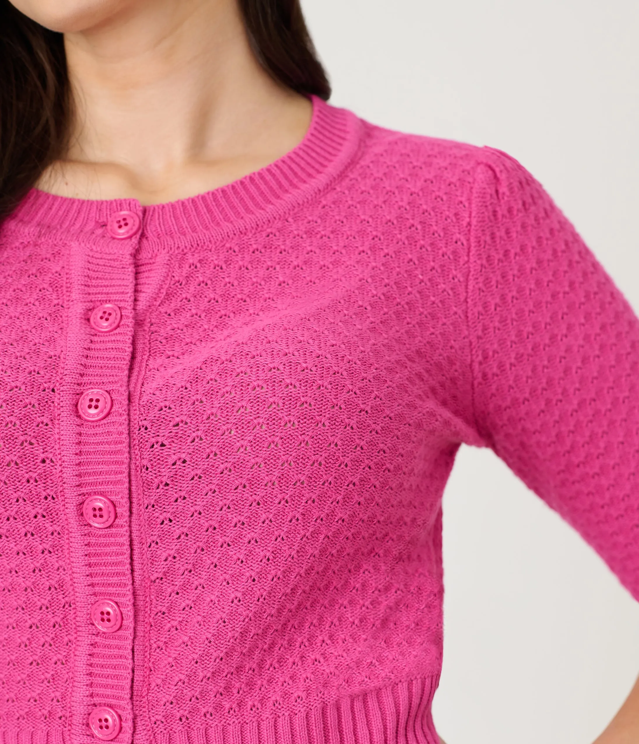 Retro Style Magenta Crochet Cardigan sold by Unique Vintage product image thumbnail 4