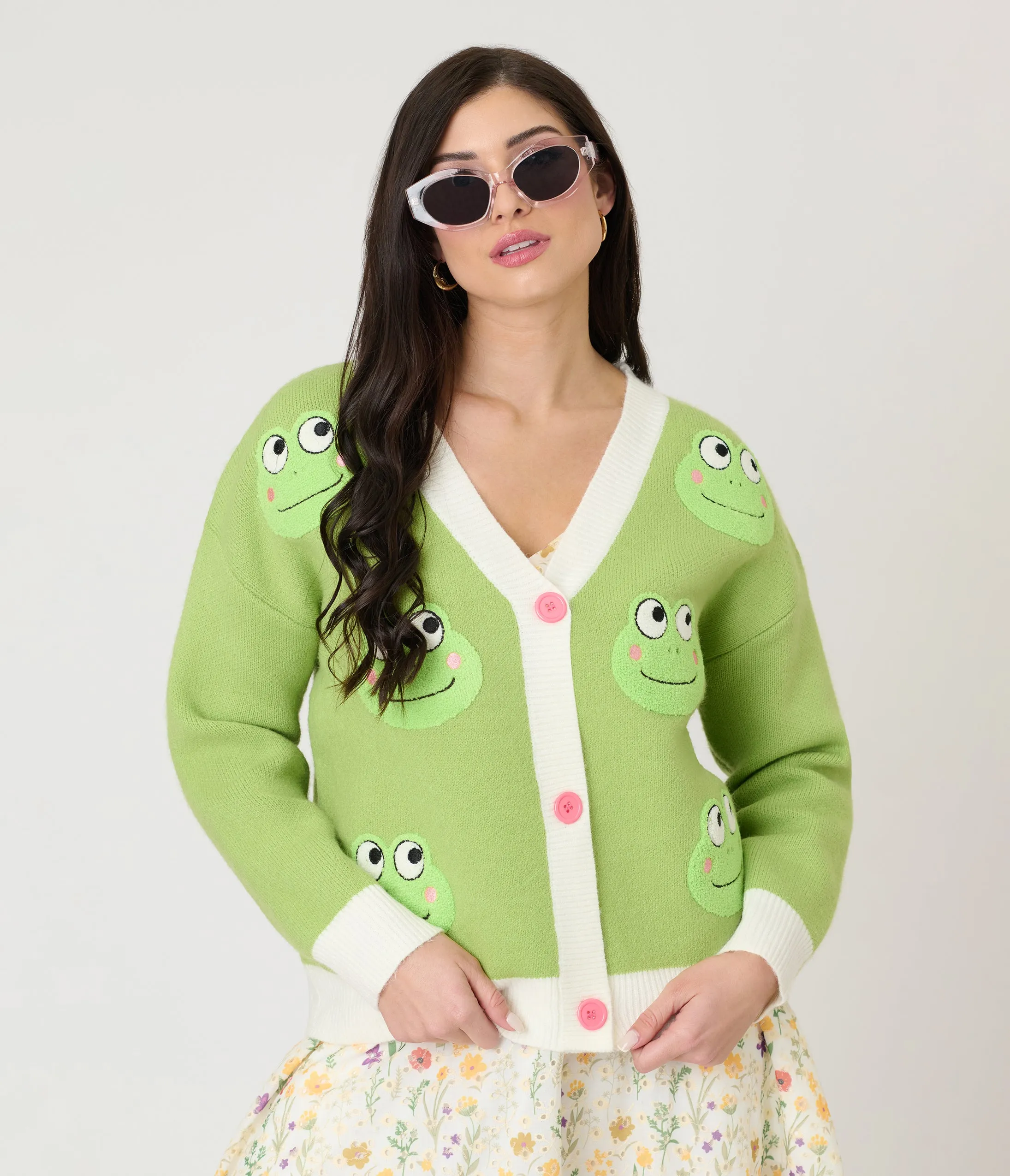 Green Friendly Frog Cardigan sold by Unique Vintage